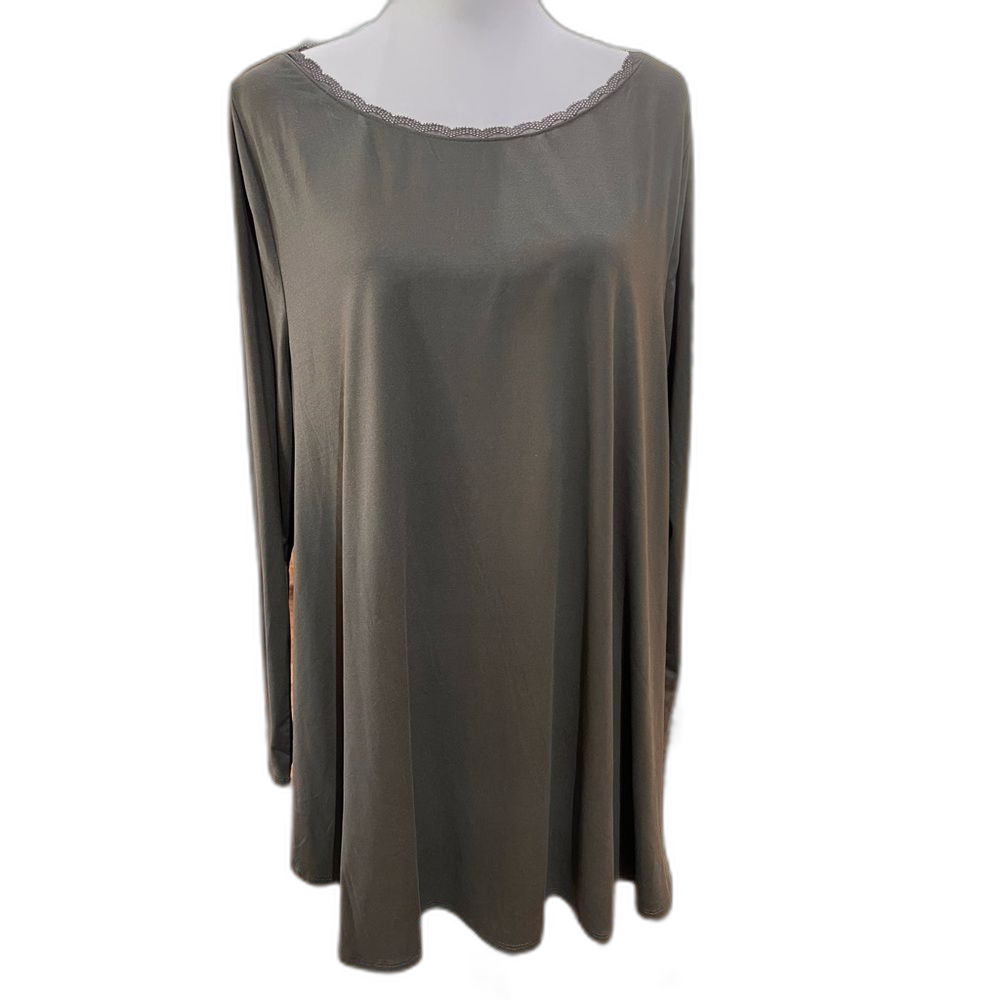 Lane Bryant Olive Green Stretch Tunic Top 18/20 Long Sleeve Scoop Lace Trim